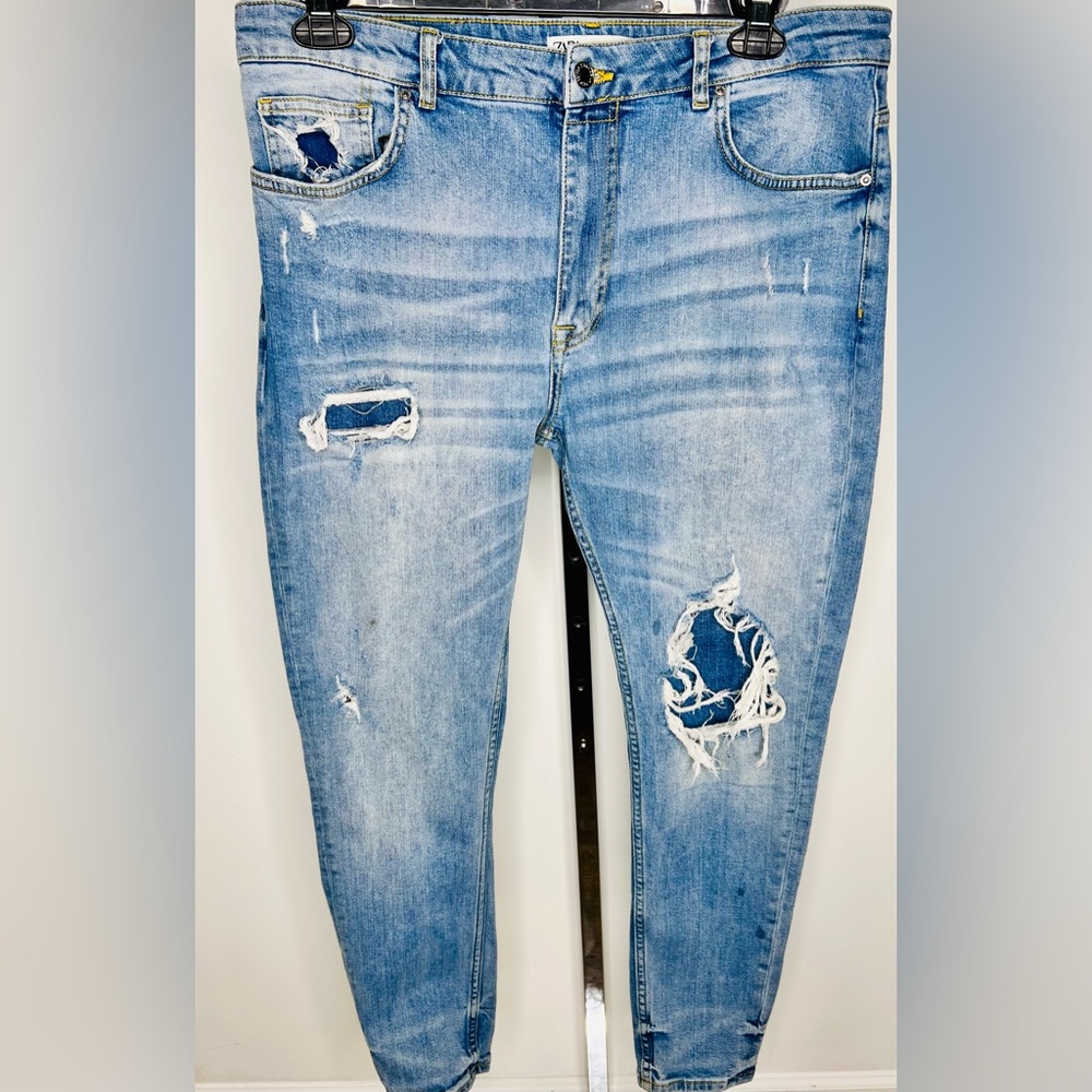 Zara Light Blue Denim with Tan Patch